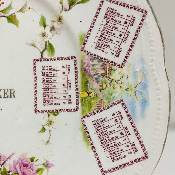 Antique Porcelain Advertising Plate 1906 Calendar from Hunsicker Ironbridge PA - Picture 3 of 10